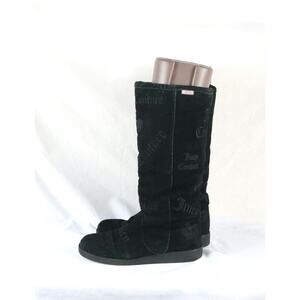 Juicy Couture Boots Angel Womens 8 Black Tall Sherpa Lined Logo Flat Vintage